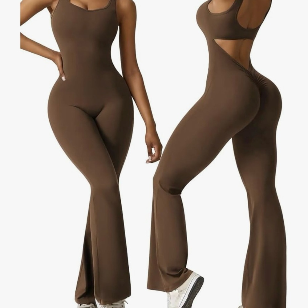 Elegant Brown Wide-Leg Jumpsuit with Thin Straps